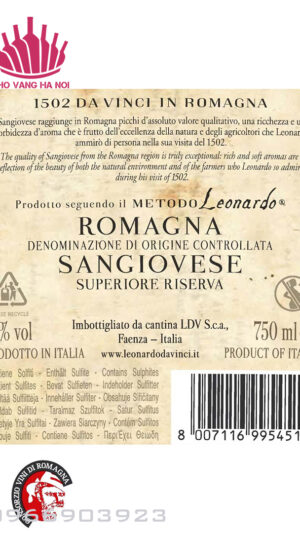 Vang 1502 Da Vinci in Romagna 2 Rượu vang 1502 DaVinci in Romagna